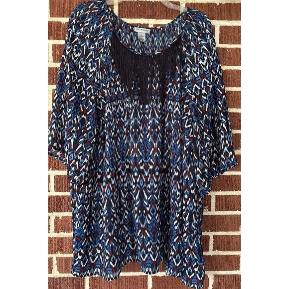 Catherines Multicolored Blouse with Fringed Neck 3/4 Sleeves Size 2X - Picture 1 of 3